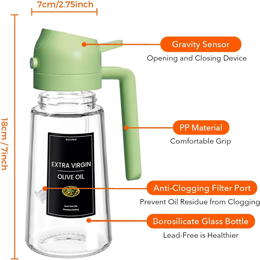 2 in 1 Oil Dispenser,Oil Sprayer for Cooking - 16Oz/470Ml Oil Dispenser for Kitchen,Olive Oil Dispenser Bottle with Stickers