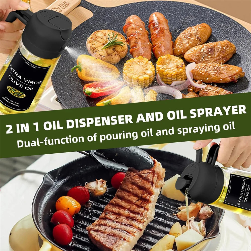 2 in 1 Oil Dispenser,Oil Sprayer for Cooking - 16Oz/470Ml Oil Dispenser for Kitchen,Olive Oil Dispenser Bottle with Stickers