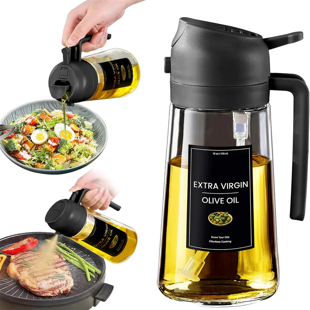 2 in 1 Oil Dispenser,Oil Sprayer for Cooking - 16Oz/470Ml Oil Dispenser for Kitchen,Olive Oil Dispenser Bottle with Stickers