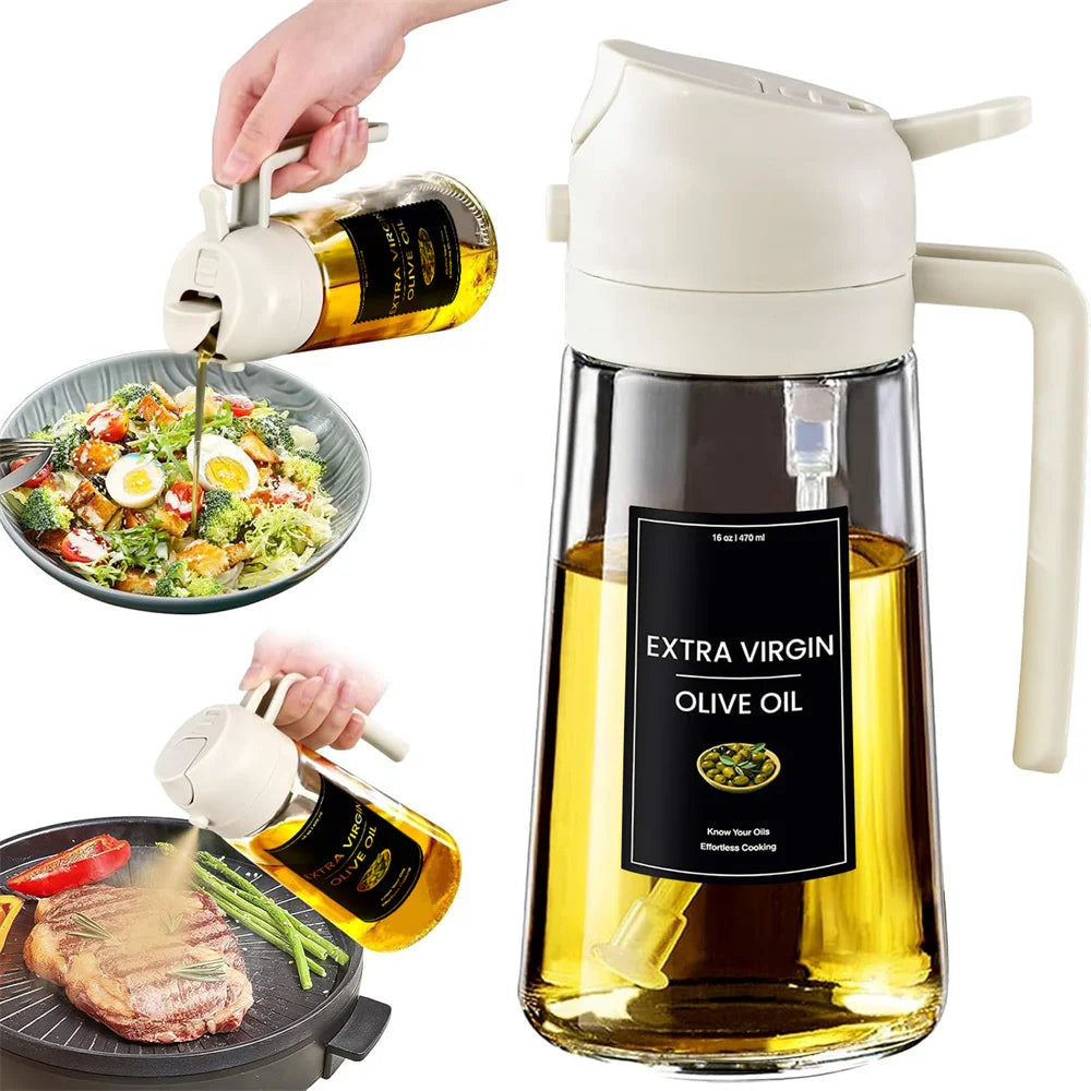 2 in 1 Oil Dispenser,Oil Sprayer for Cooking - 16Oz/470Ml Oil Dispenser for Kitchen,Olive Oil Dispenser Bottle with Stickers