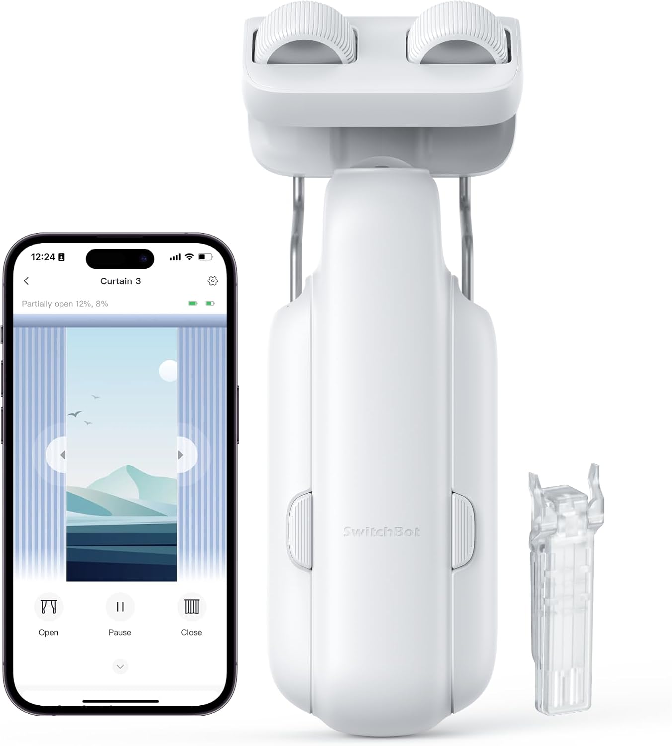 Smart Automatic Curtain Opener - Bluetooth Remote Control with App/Timer, Upgraded High-Performance Motor, Add  Hub to Make It Work with Alexa, Google Home, Homekit(Curtain 3,Rod)