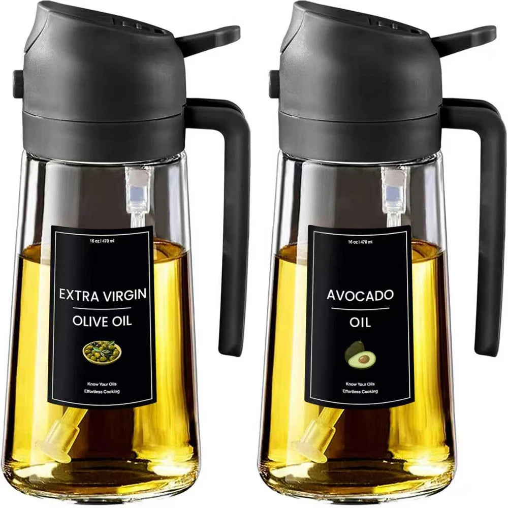 2 in 1 Oil Dispenser,Oil Sprayer for Cooking - 16Oz/470Ml Oil Dispenser for Kitchen,Olive Oil Dispenser Bottle with Stickers