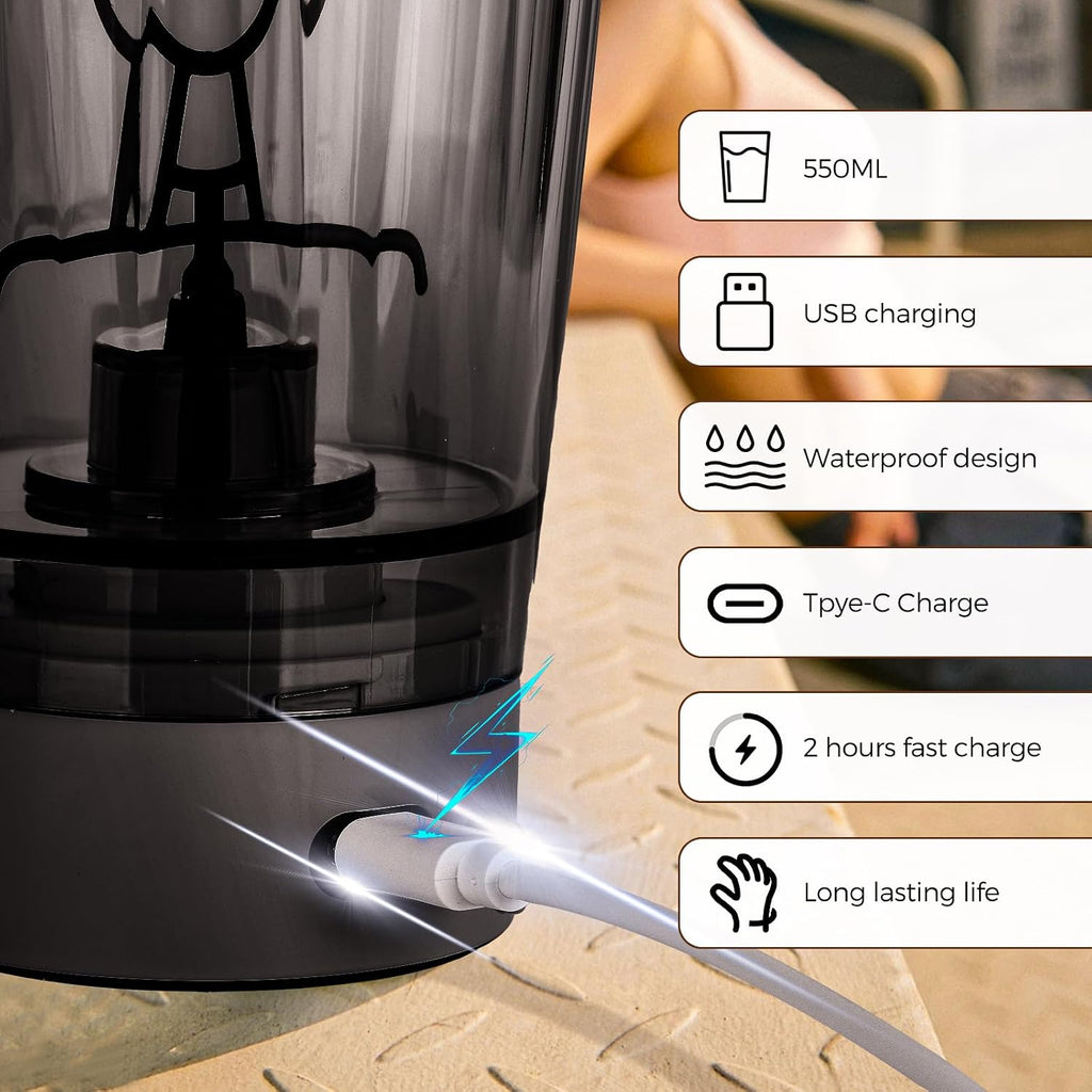 Electric Protein Shaker Bottle, USB C Rechargeable Premium Vortex Protein Shake Mixer, BPA Free, Shaker Cups for Protein Shakes & Meal Replacement Shakes, 550ML