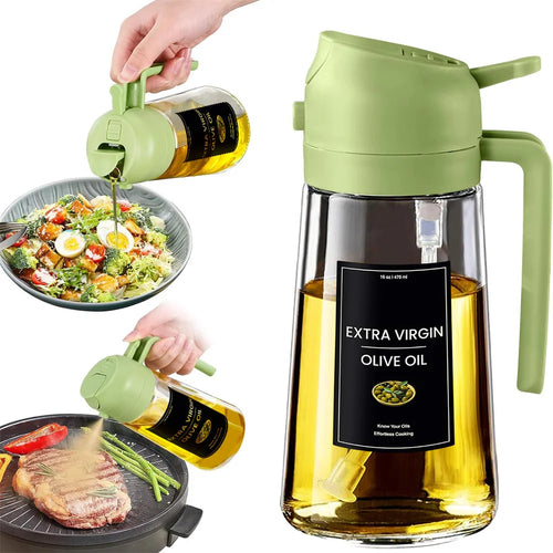2 in 1 Oil Dispenser,Oil Sprayer for Cooking - 16Oz/470Ml Oil Dispenser for Kitchen,Olive Oil Dispenser Bottle with Stickers