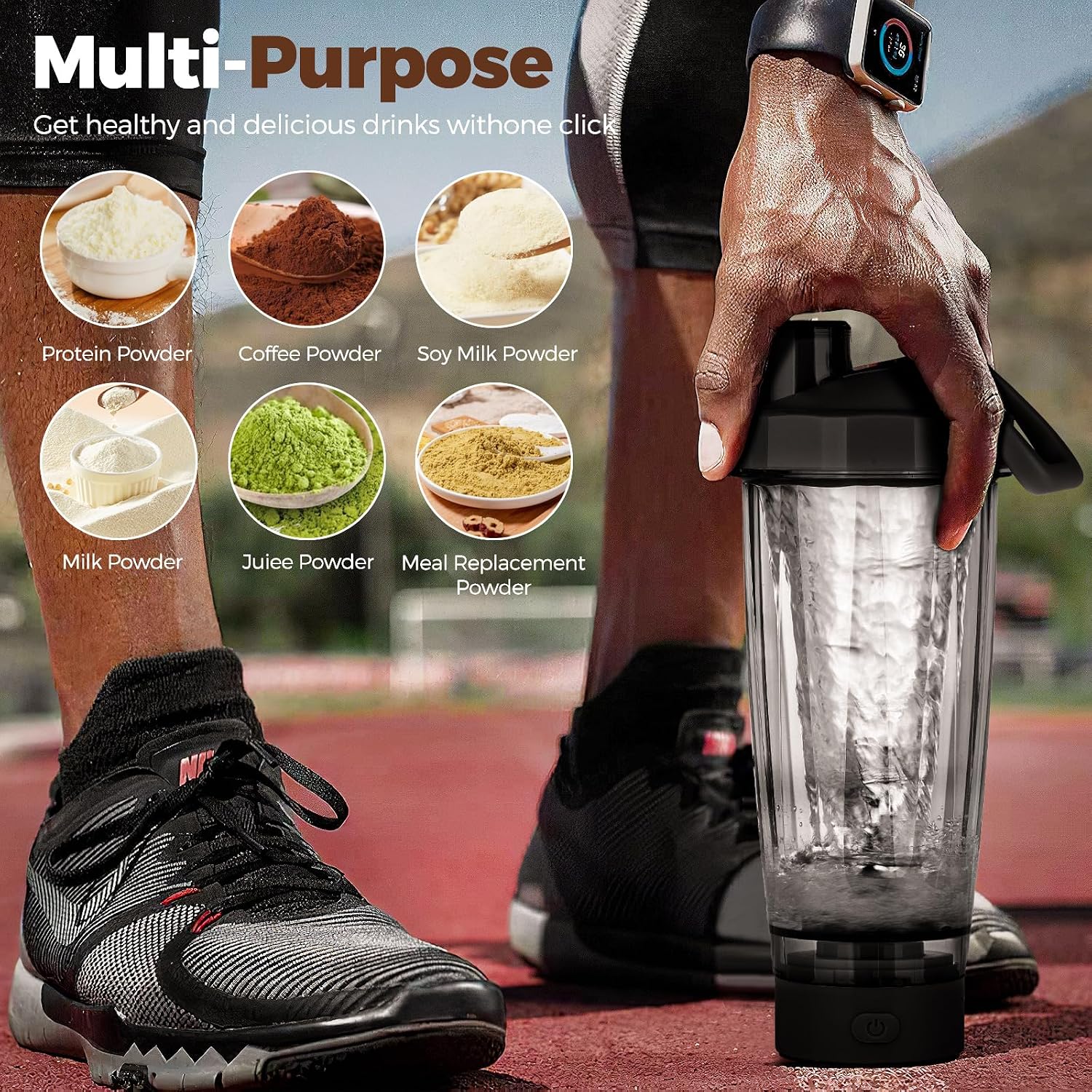 Electric Protein Shaker Bottle, USB C Rechargeable Premium Vortex Protein Shake Mixer, BPA Free, Shaker Cups for Protein Shakes & Meal Replacement Shakes, 550ML