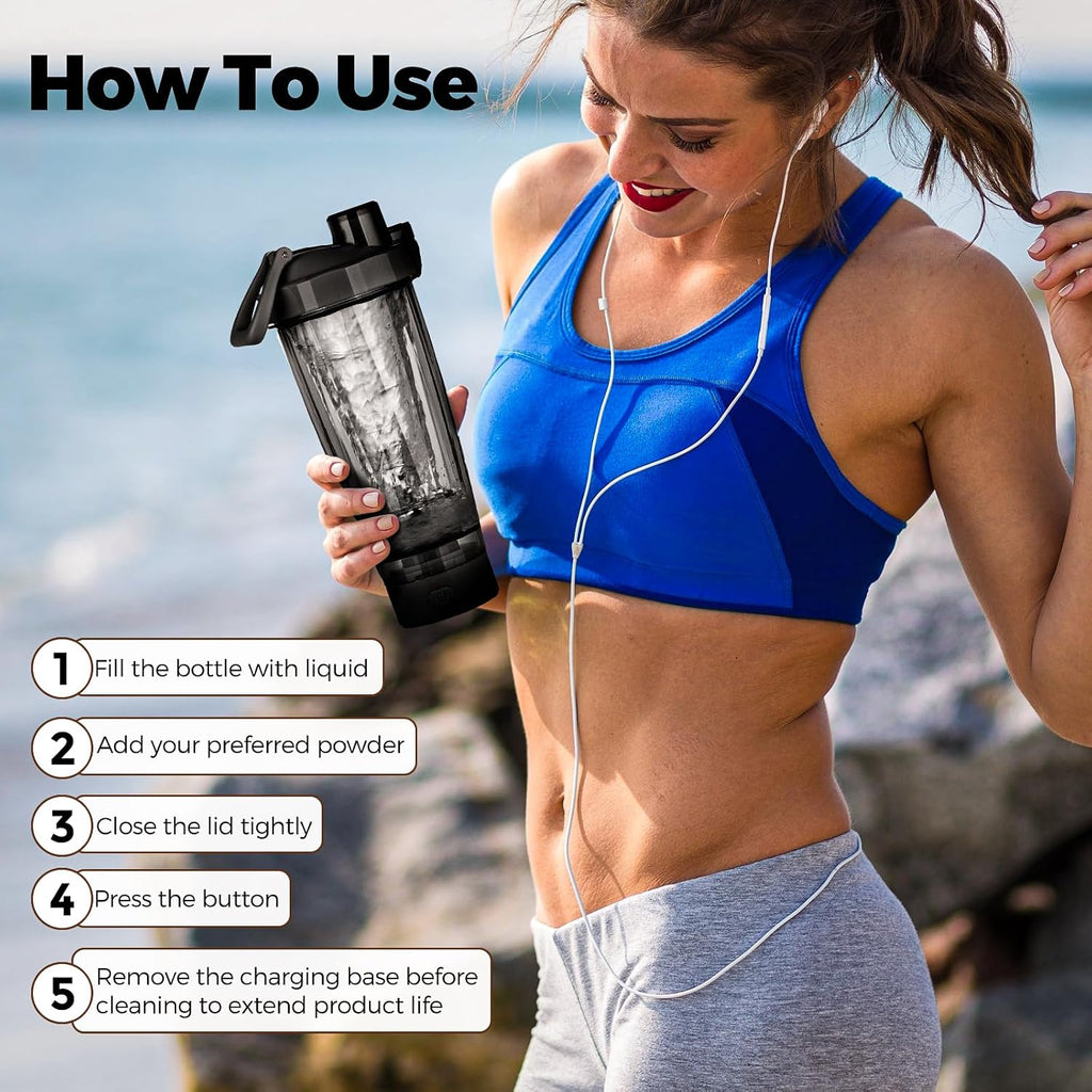 Electric Protein Shaker Bottle, USB C Rechargeable Premium Vortex Protein Shake Mixer, BPA Free, Shaker Cups for Protein Shakes & Meal Replacement Shakes, 550ML
