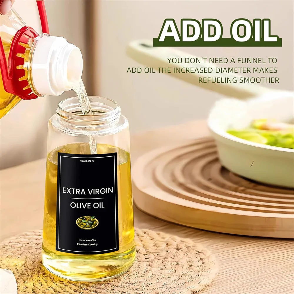 2 in 1 Oil Dispenser,Oil Sprayer for Cooking - 16Oz/470Ml Oil Dispenser for Kitchen,Olive Oil Dispenser Bottle with Stickers