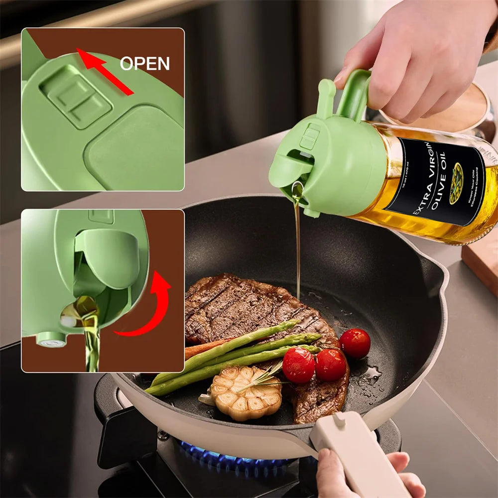 2 in 1 Oil Dispenser,Oil Sprayer for Cooking - 16Oz/470Ml Oil Dispenser for Kitchen,Olive Oil Dispenser Bottle with Stickers