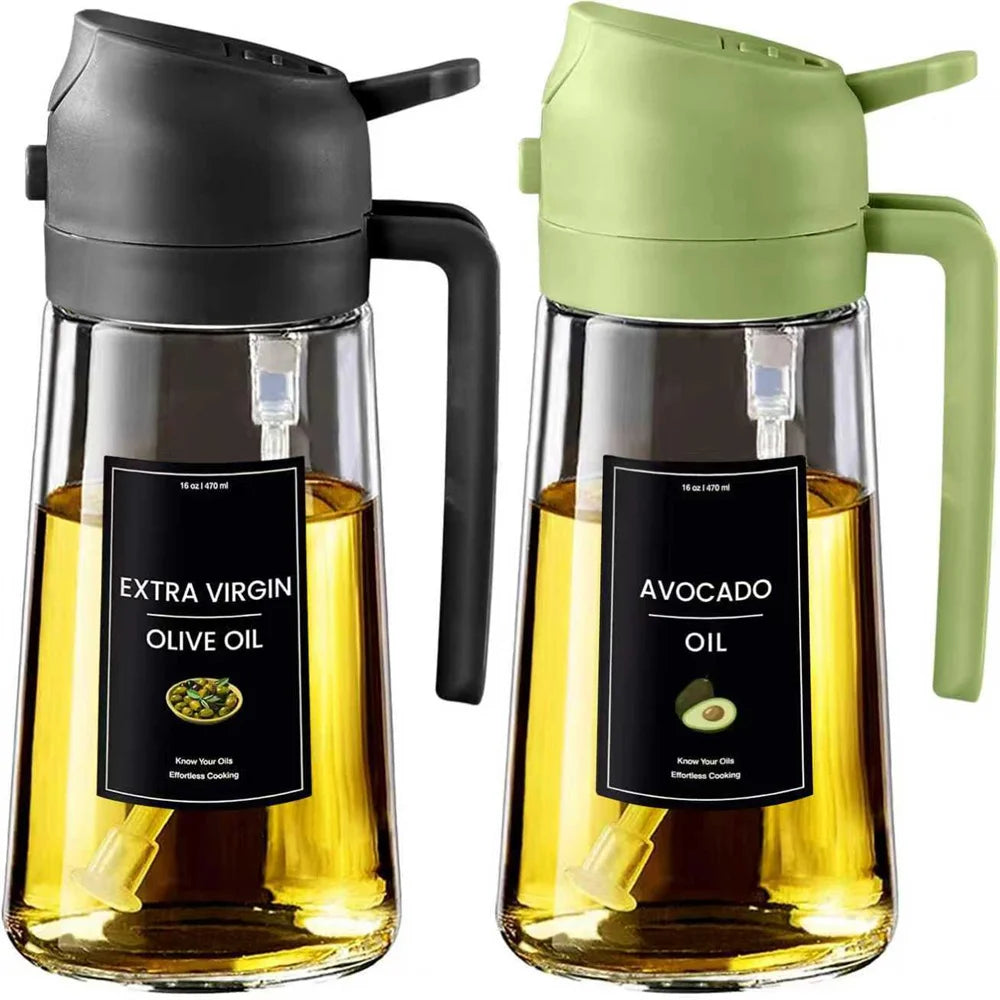 2 in 1 Oil Dispenser,Oil Sprayer for Cooking - 16Oz/470Ml Oil Dispenser for Kitchen,Olive Oil Dispenser Bottle with Stickers